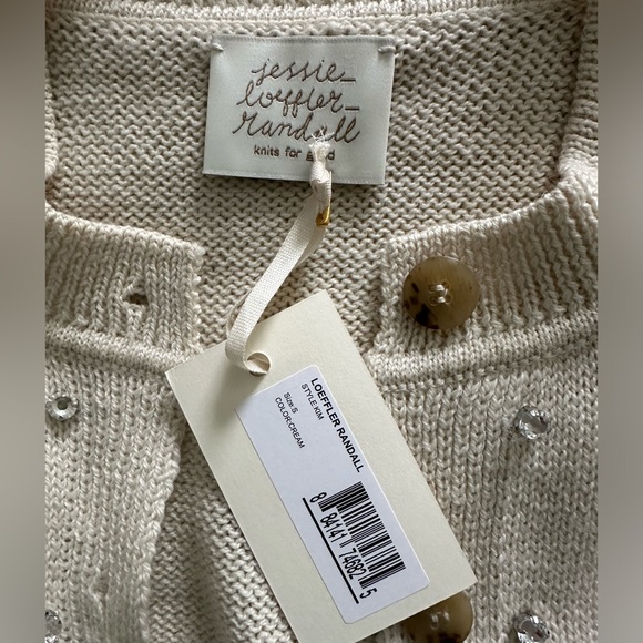 NWT Loeffler Randall Cream Kim Embellished Puff Sleeve Cardigan Sweater Size S - Picture 5 of 10